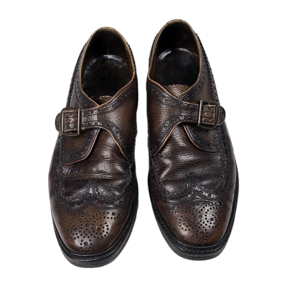 Vintage Florsheim Imperial Monk Strap‎ Shoes 11 D Brown Leather Wingtip Brogue